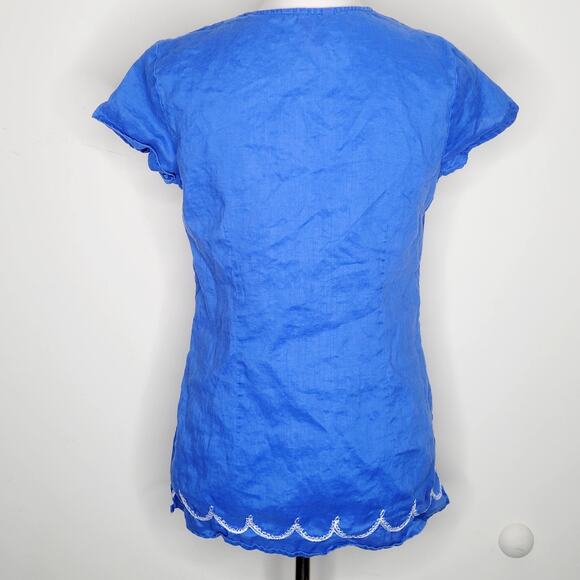 Sunny Leigh Sz S Blue Linen Top Mediterranean Vacation Travel Resort Lightweight - Picture 3 of 8